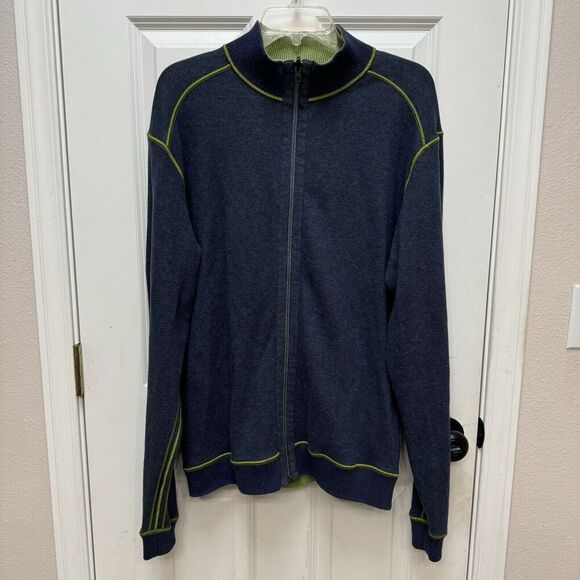 Rare Cutter & Buck Men's Full Zip Reversible Sweater Blue Green *read* No Sz Tag - Picture 1 of 9